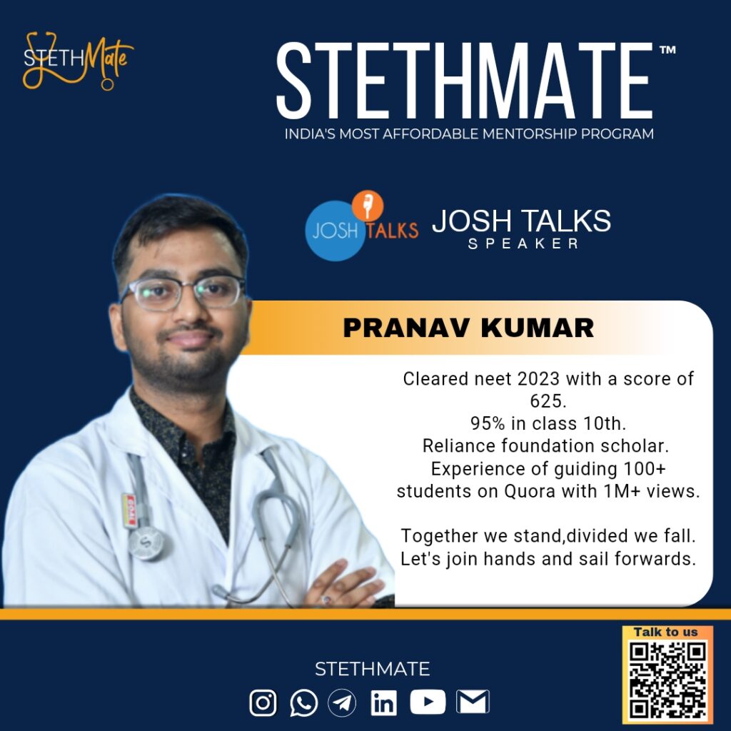 PRANAV KUMAR Cleared neet 2023 with a score of 625. 95% in class 10th. Reliance foundation scholar. Experience of guiding 100+ students on Quora with 1M+ views. Together we stand, divided we fall. Let's join hands and sail forwards.